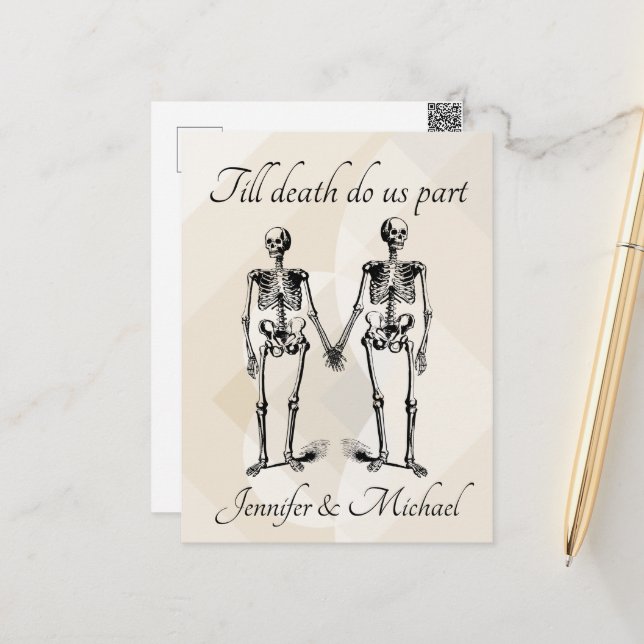 Carte Postale Jusqu'à la mort nous séparons Skeleton Couple Mono (Devant/Arrière en situation)