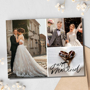 Carte Postale Just Marred 3 Photo Collage Mariage Merci