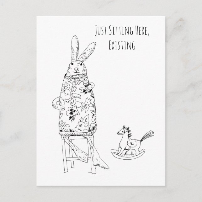 Carte Postale Just Sitting Here, Existing – Funny Rabbit Art (Devant)