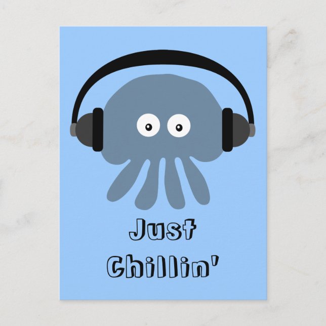 Carte Postale Juste Chillin' Blue Jellfish avec casques (Devant)