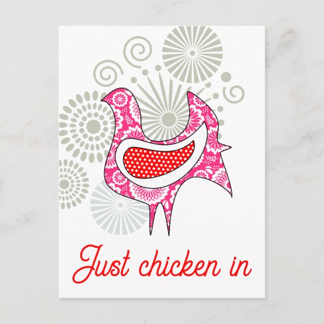 Carte Postale Juste du poulet dans le mignon rose rose rouge Vin (Devant)