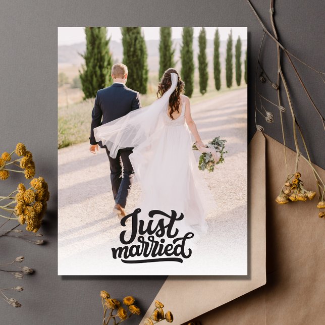 Carte Postale Juste marié Mariage photo Merci (Just Married Photo Wedding Thank You Postcard)
