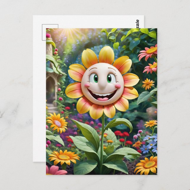 Carte Postale Juste un sourire, visage souriant dans les nuages, (Devant / Derrière)