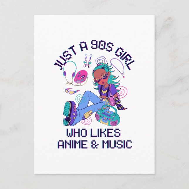 Carte Postale Juste une fille des années 90 qui aime la musique (Devant)