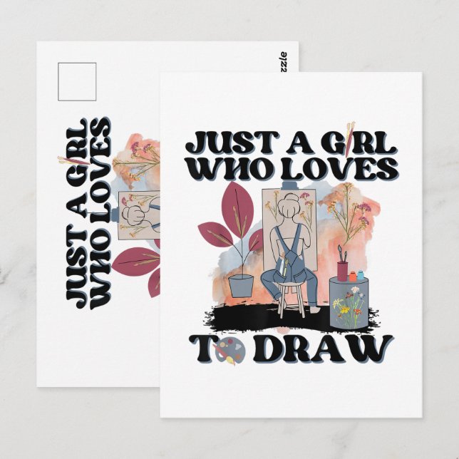Carte Postale Juste une fille qui aime dessiner (Devant / Derrière)
