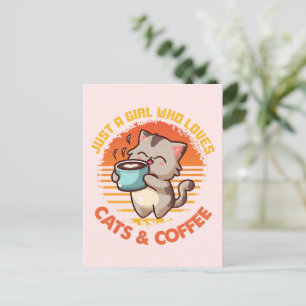 Carte Postale Juste une fille qui aime les chats et le café