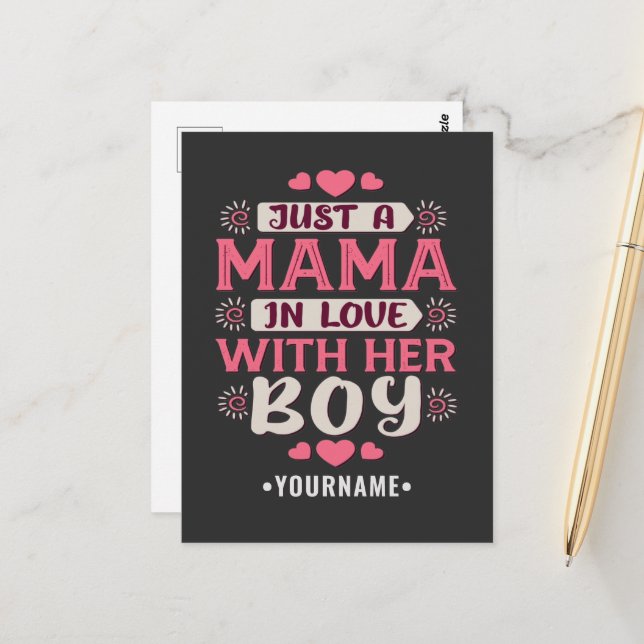 Carte Postale Juste une maman amoureuse de son garçon (Devant/Arrière en situation)