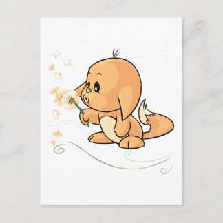 Carte Postale Kacheek orange souhaitant sur un pissenlit
