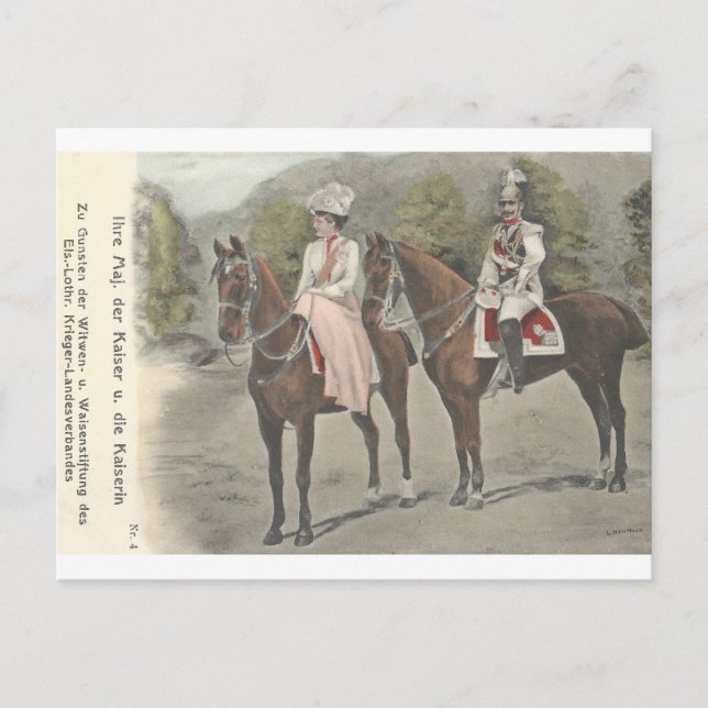 Carte Postale Kaiser Wilhelm II & impératrice sur chevaux #037SS (Devant)