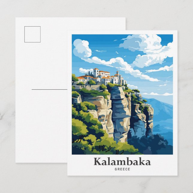 Carte Postale Kalambaka Grèce Illustration du portrait de voyage (Devant / Derrière)