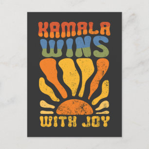 Carte Postale Kamala gagne avec Joy Retro Boho Harris Walz