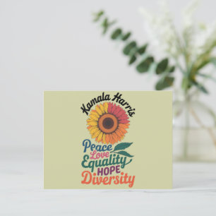Carte Postale Kamala Harris Peace Love Equality Hope Diversity