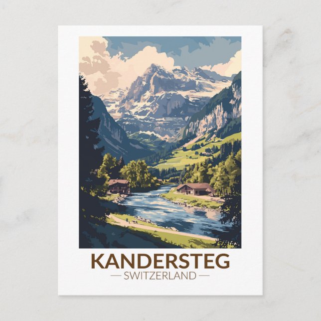 Carte Postale Kandersteg Switzerland Painterly Travel Art Retro (Devant)