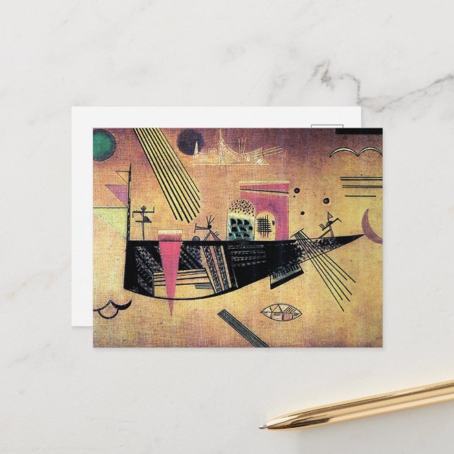 Carte Postale Kandinsky - Capricieux, peinture célèbre, (Devant/Arrière en situation)