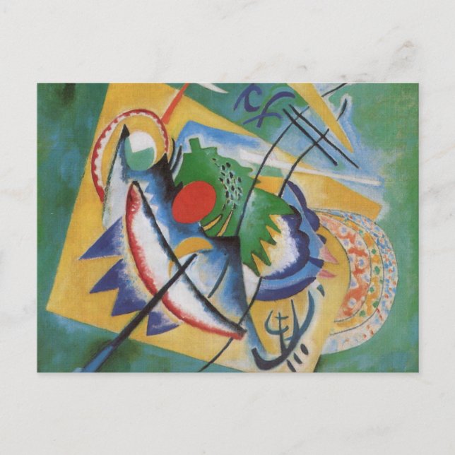 Carte Postale Kandinsky rouge ovale Abstraite oeuvre d'art vert  (Devant)