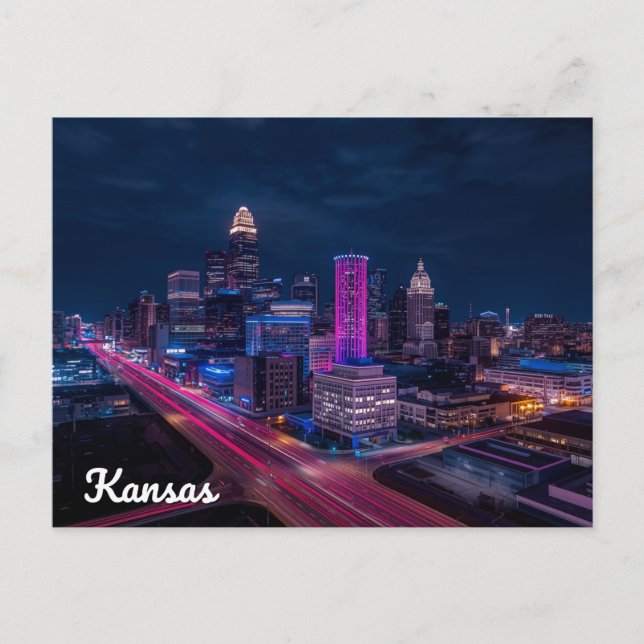 Carte Postale Kansas City Missouri Skyline Night (Devant)