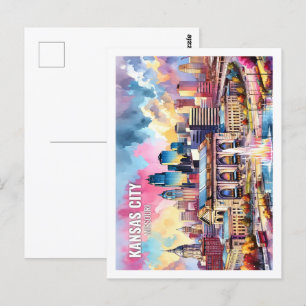 Carte Postale Kansas City Missouri USA Fameux Place aquarelle