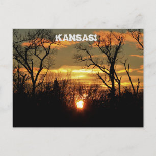 Carte Postale Kansas coucher de soleil avec nuages et arbres Car