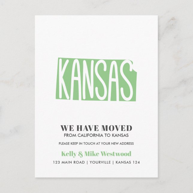 Carte Postale KANSAS Nous avons déménagé Nouvelle adresse Nouvea (Devant)