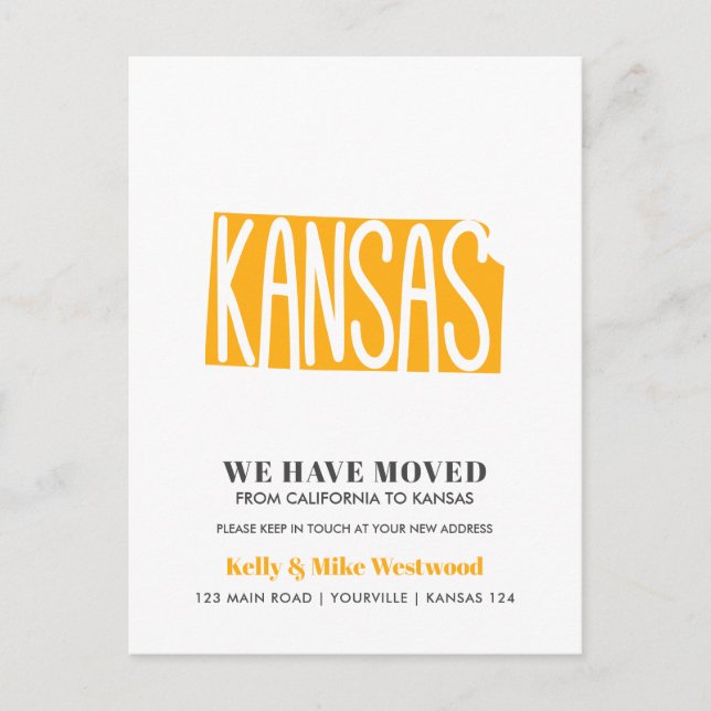 Carte Postale KANSAS Nous avons déménagé Nouvelle adresse Nouvea (Devant)