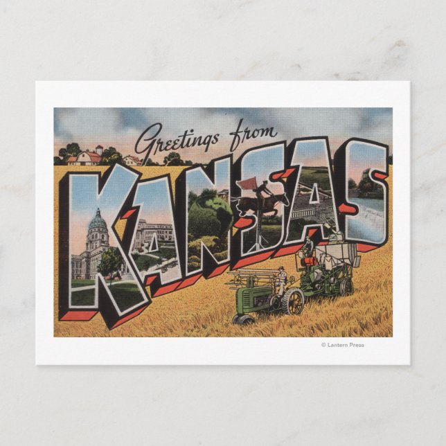 Carte Postale Kansas (Scène de remorquage et de soulier de foin) (Devant)