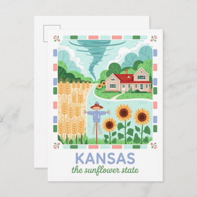Carte Postale Kansas Sunflower State USA Summer Travel (Devant / Derrière)