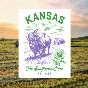 Carte Postale Kansas The Sunflower State Établ. 1861 Bœuf et Fer