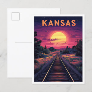 Carte Postale Kansas USA Art Vintage Illustration Voyage