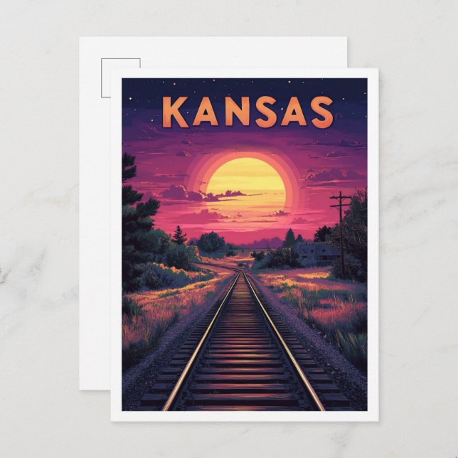 Carte Postale Kansas USA Art Vintage Illustration Voyage (Devant / Derrière)