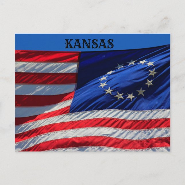Carte Postale Kansas USA Flag closeup POST CARD. (Devant)
