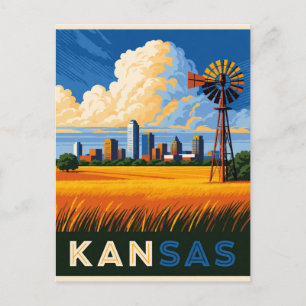Carte Postale 🌾 Kansas USA Grandes Plaines et Voyage de Prairie