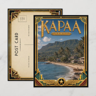 Carte Postale Kapaa Hawaii Art Déco vintage de l'âge d'or