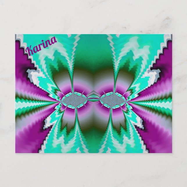 Carte Postale KARINA ~ Motif de conception fractale 3D ~ Vert po (Devant)