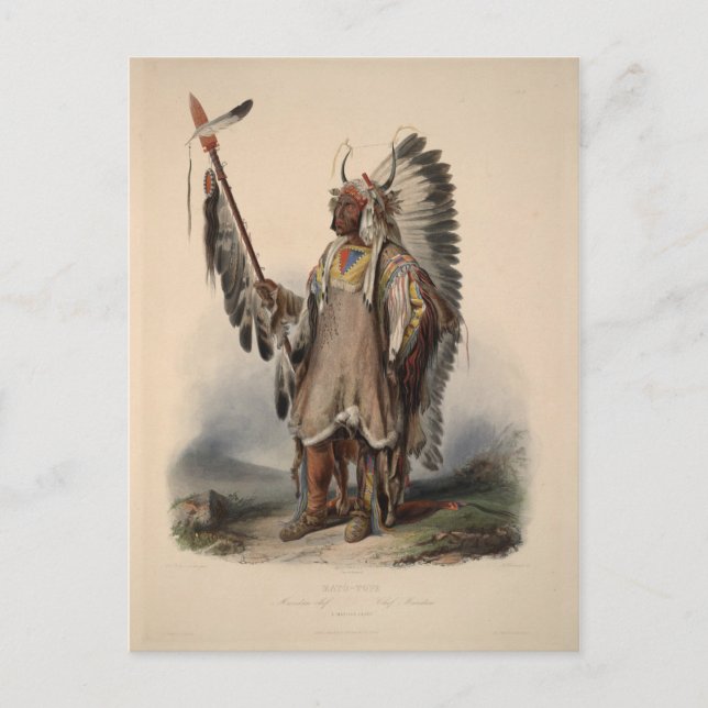 Carte Postale Karl Bodmer - Un chef mandan (Devant)