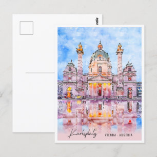 Carte Postale Karlsplatz Vienne Autriche Place Aquarelle
