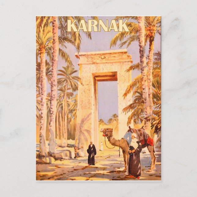 Carte Postale Karnak, chameau devant la porte, voyage vintage (Devant)