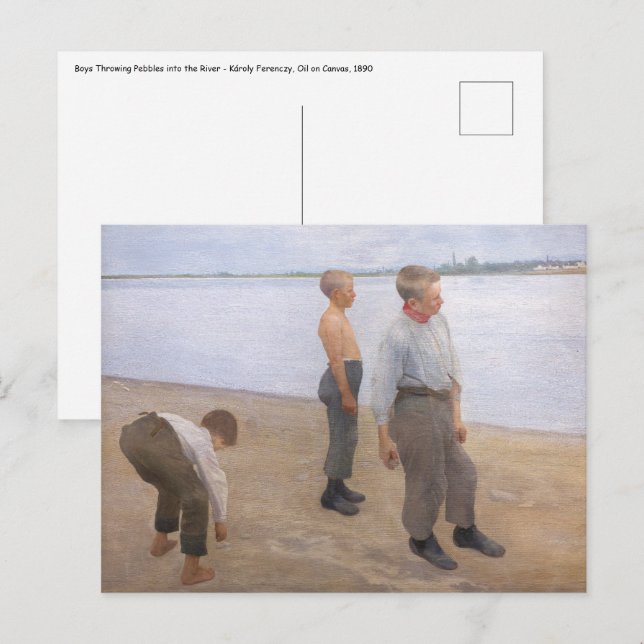 Carte Postale Károly Ferenczy - Garçons lançant des cailloux (Devant / Derrière)