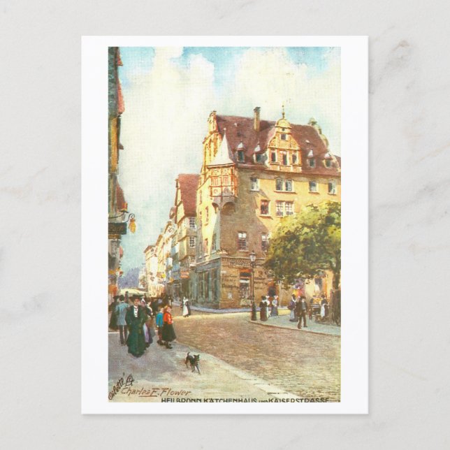 Carte Postale Katchenhaus et Kaiserstrasse vintage à Heilbronn (Devant)