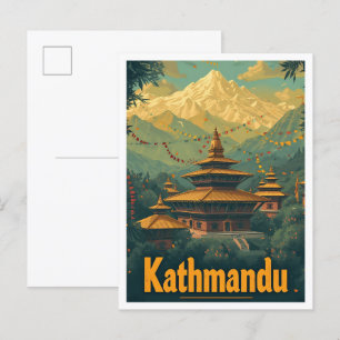Carte Postale Kathmandu Nepal Vintage Art Illustration de voyage