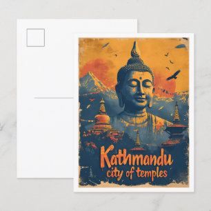 Carte Postale Kathmandu Nepal Vintage Art Illustration de voyage