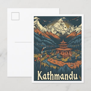 Carte Postale Kathmandu Nepal Vintage Art Illustration de voyage