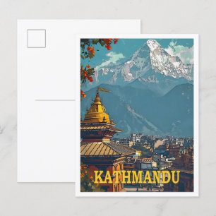 Carte Postale Kathmandu Nepal Vintage Art Illustration de voyage