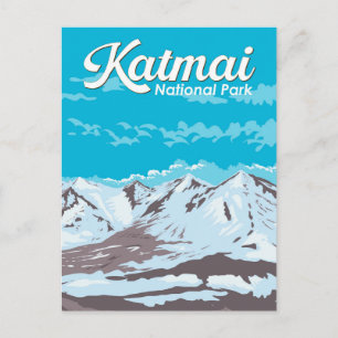 Carte Postale Katmai National Park Illustration Voyage Art Retro