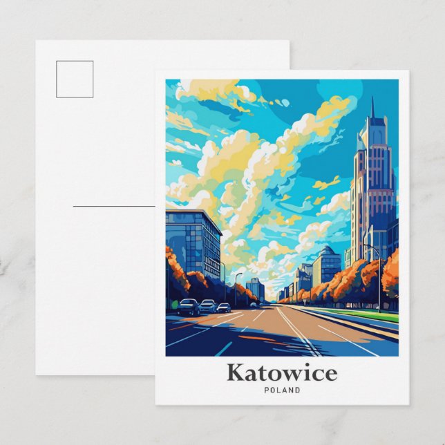 Carte Postale Katowice Pologne - Illustration du portrait de voy (Devant / Derrière)