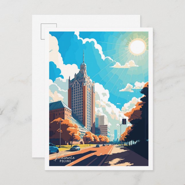 Carte Postale Katowice Pologne Vintage voyage d'art Illustration (Devant / Derrière)