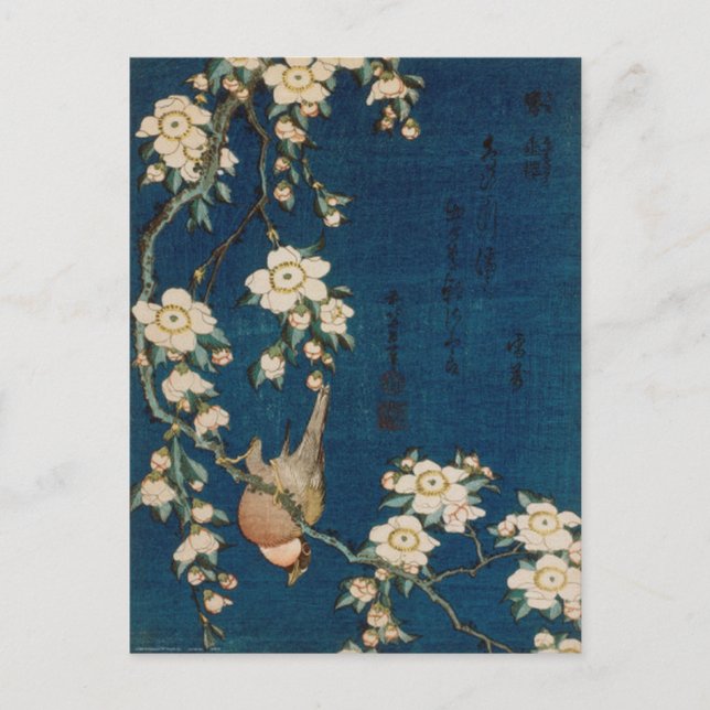 Carte Postale Katsushika Hokusai 葛 飾 北 Goldfinch et Cherry Tree (Devant)
