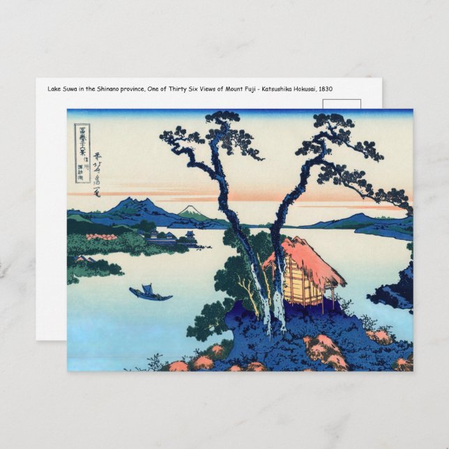 Carte Postale Katsushika Hokusai - Lac Suwa dans la province de  (Devant / Derrière)