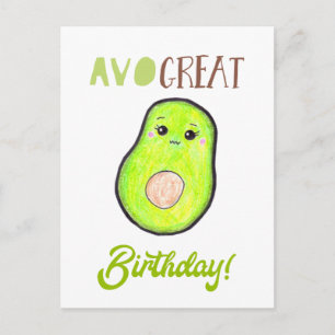 Carte Postale Kawaii Avocado Avo Grand Anniversaire Cute Pun