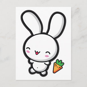 Carte Postale Kawaii Bunny et Carotte