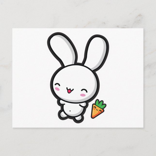 Carte Postale Kawaii Bunny et Carotte (Devant)